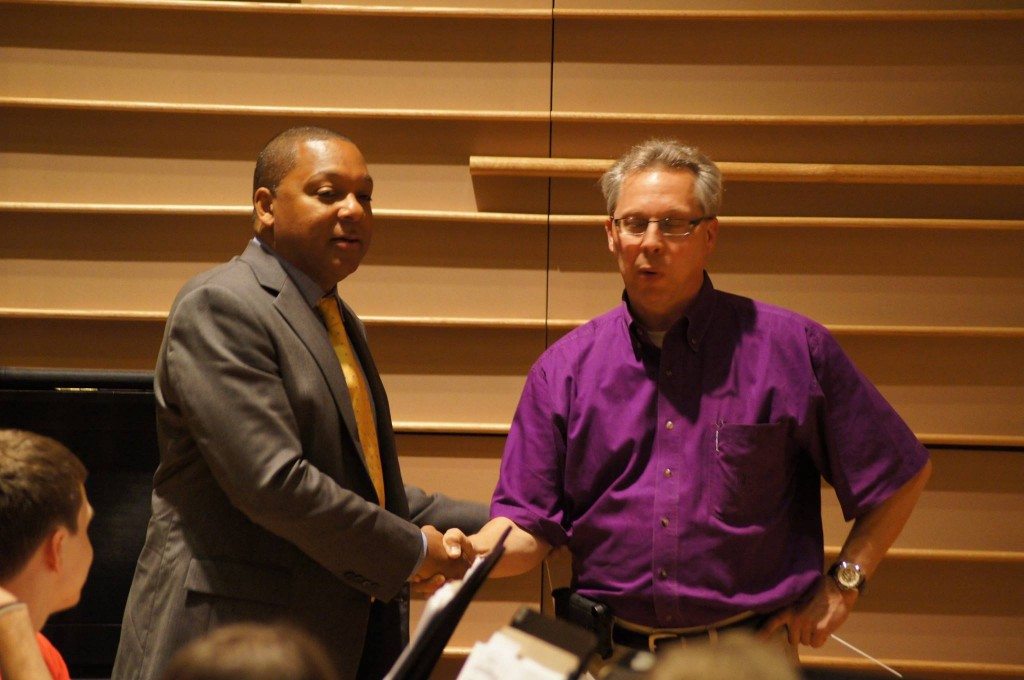 Wyton Marsalis and Dr. Aho at pre-Carnegie rehearsal